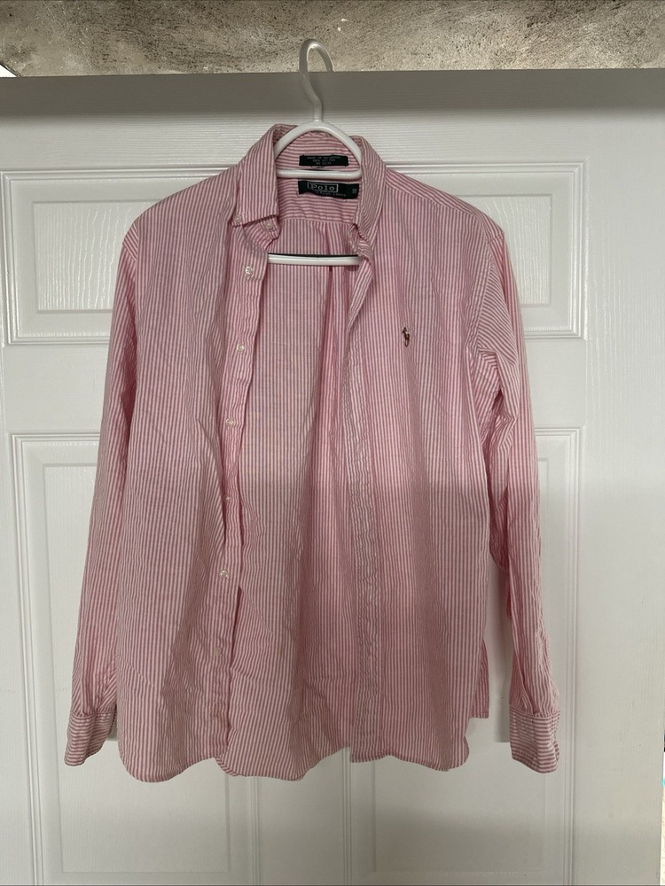 Ralph Lauren Boys Salmon Pink Long Sleeve Button Down Size 18 Youth Dress Shirt