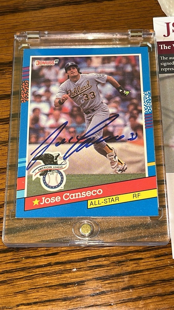 Jose canseco Donruss Blue 1991 # 50 With Error. JSA Authentication