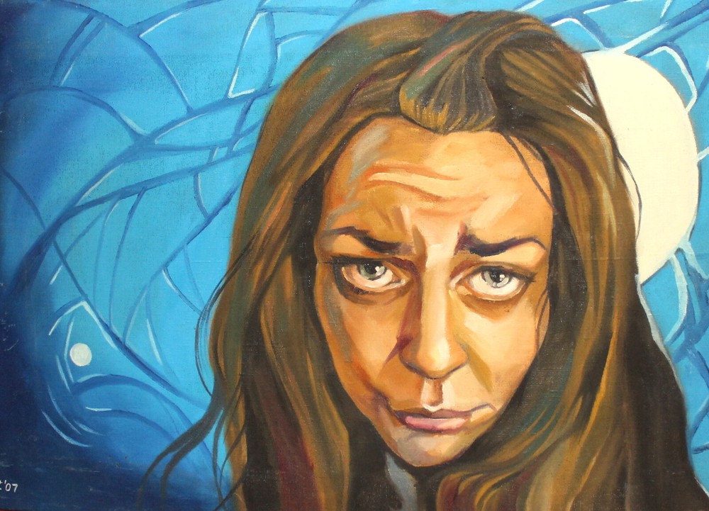 Signed Abstract Oil Painting of a Woman Portrait-image