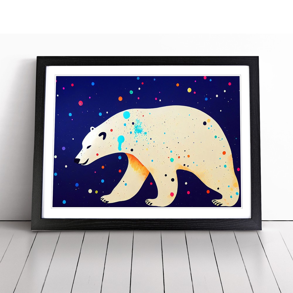 Splashed Polar Bear Abstract Framed Canvas Wall Art Print Poster Picture