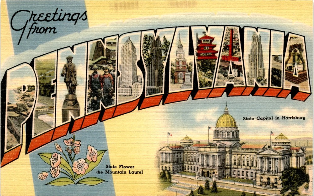 Harrisburg, Keystone State, Dec. 12, 1787, 1940 Population Postcard