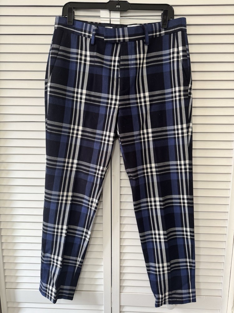Topman Men's Plaid Casual Pants Blue Black White Size 32