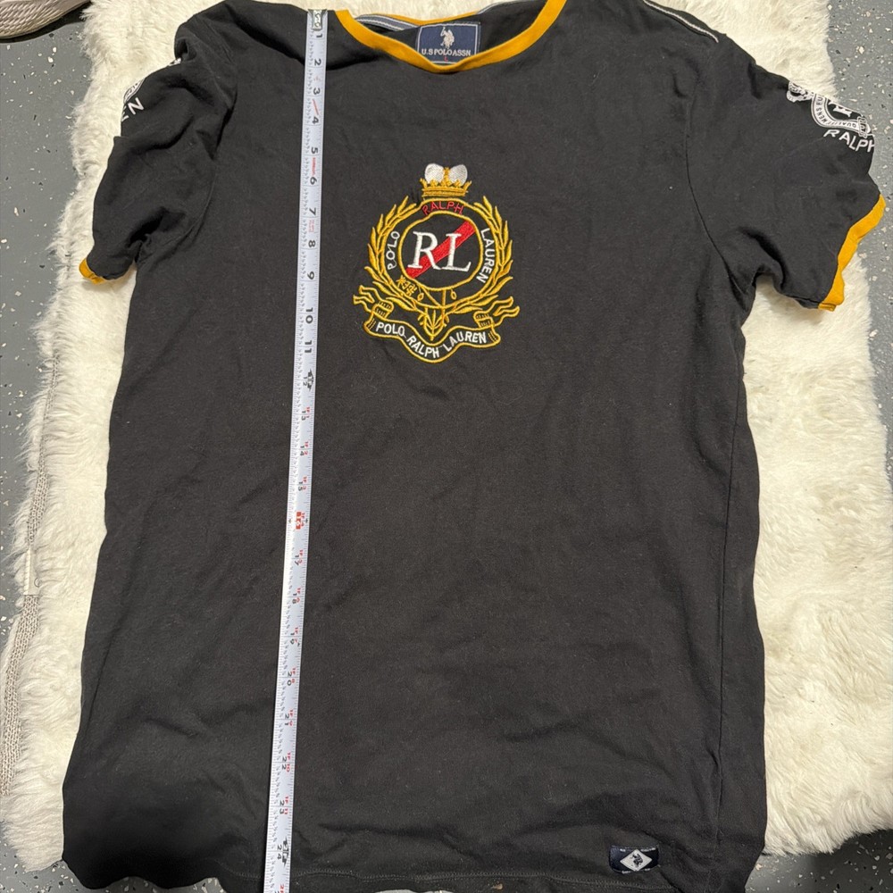 Polo Ralph Lauren Crest Logo RL 67  Black T-Shirt Men Sz. L single stitch