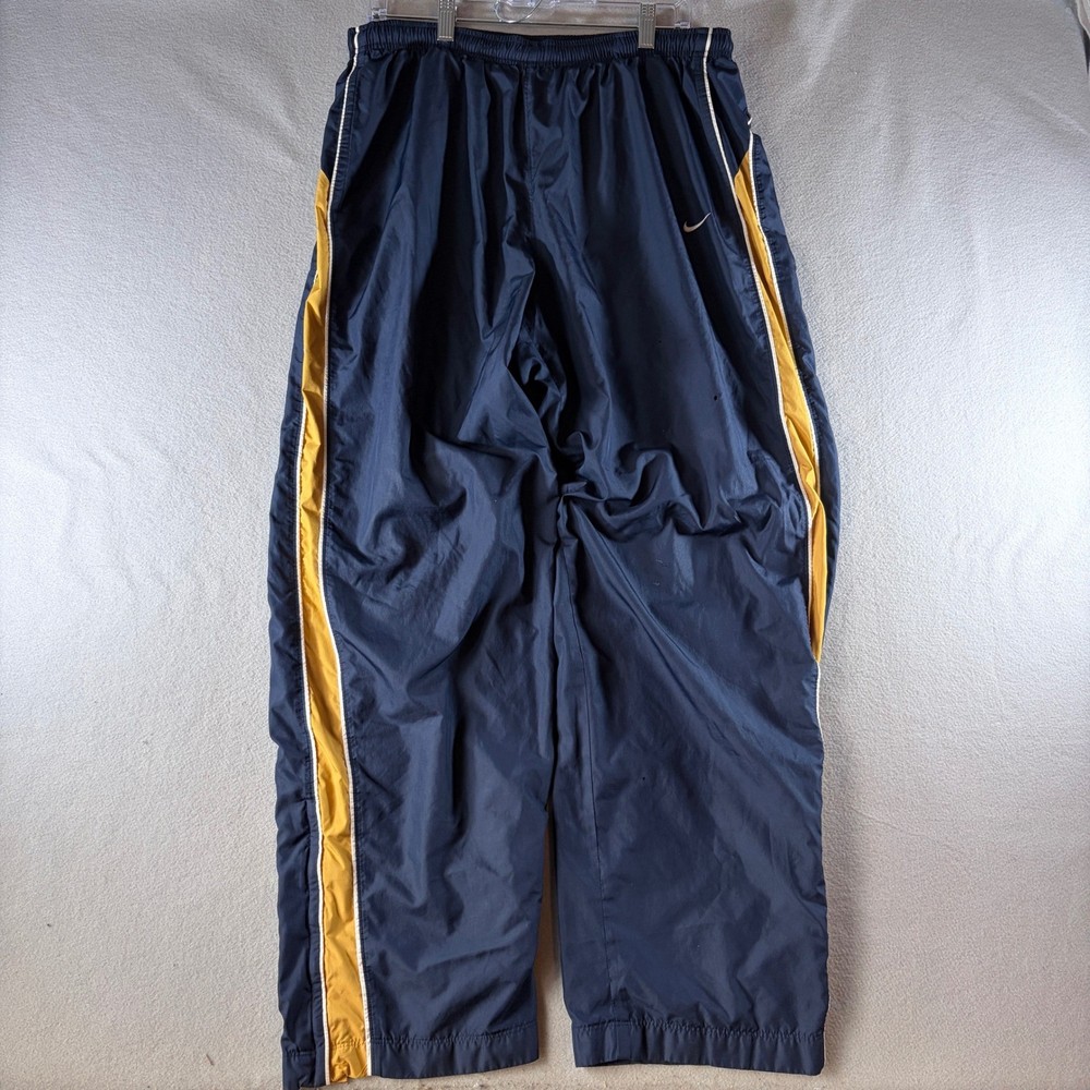 Nike Mens XL Navy Blue Yellow Side Stripe Windbreaker Track Pants Y2K Baggy
