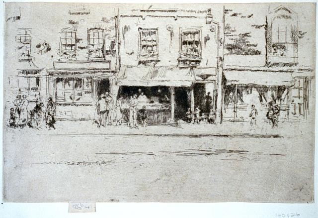 Photo:Chelsea London England 1800s Fish Shop Busy Street Scene Sketch