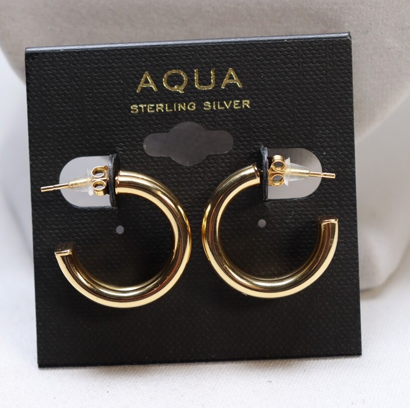 Aqua Gold Plated Sterling Silver 6x20mm Double Row Hoop Earrings $95 New