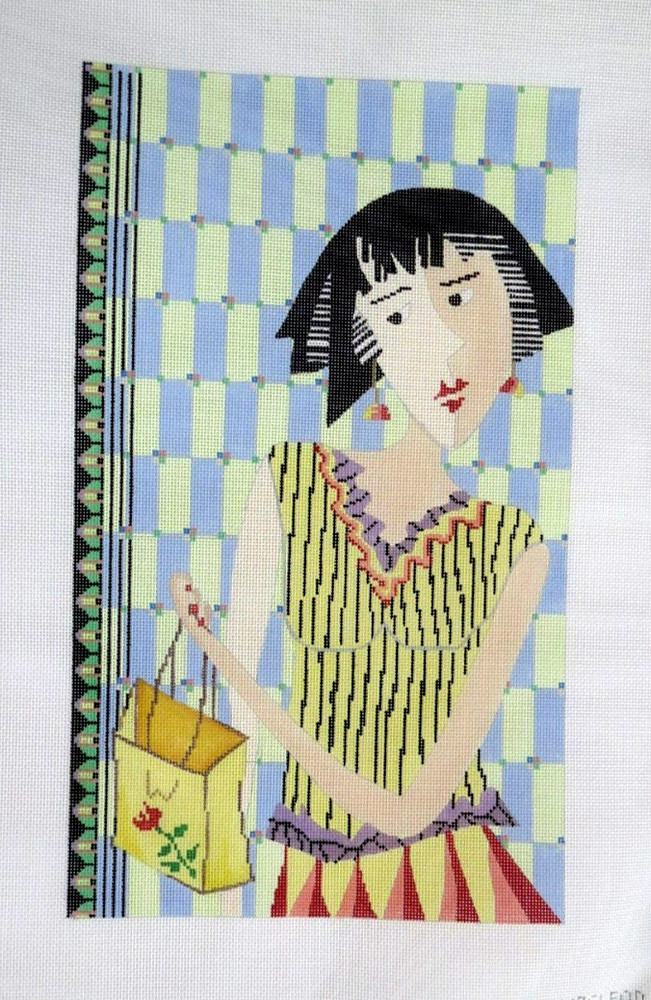 Penny MacLeod Wildflower Lady in Yellow Handpainted Needlepoint Canvas
