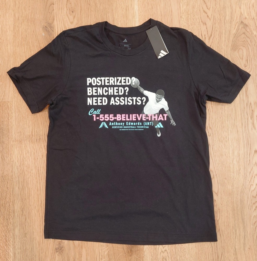 Adidas Anthony Edwards Billboard Tee-shirt Black Graphic Men’s Size Large