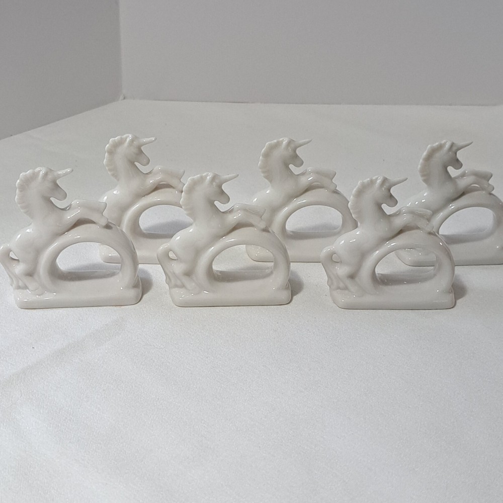 6 Vintage Unicorn Napkin Ring Holders Ceramic By Lenwile Ardalt Artware