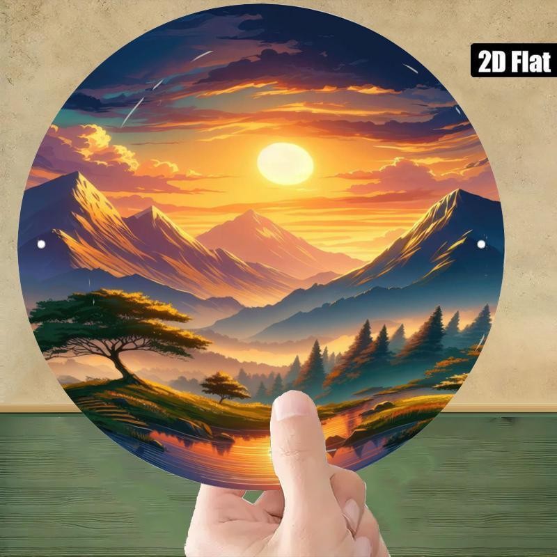 Mountain Top Sunset Vibrant Autumn Round Landscape Art
