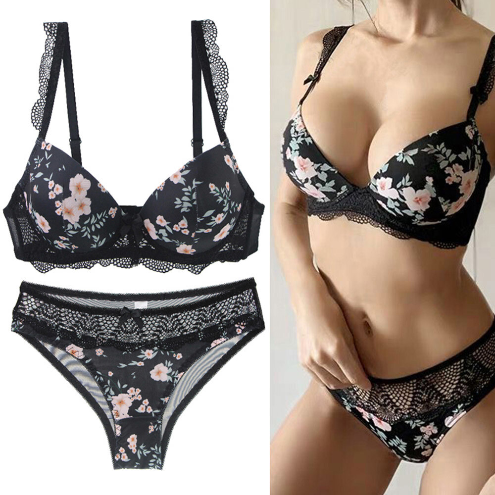 Womens Sexy Lace Padded Bra Set Push Up Lingerie Set Knickers 32-42 A/B/C/D/DD