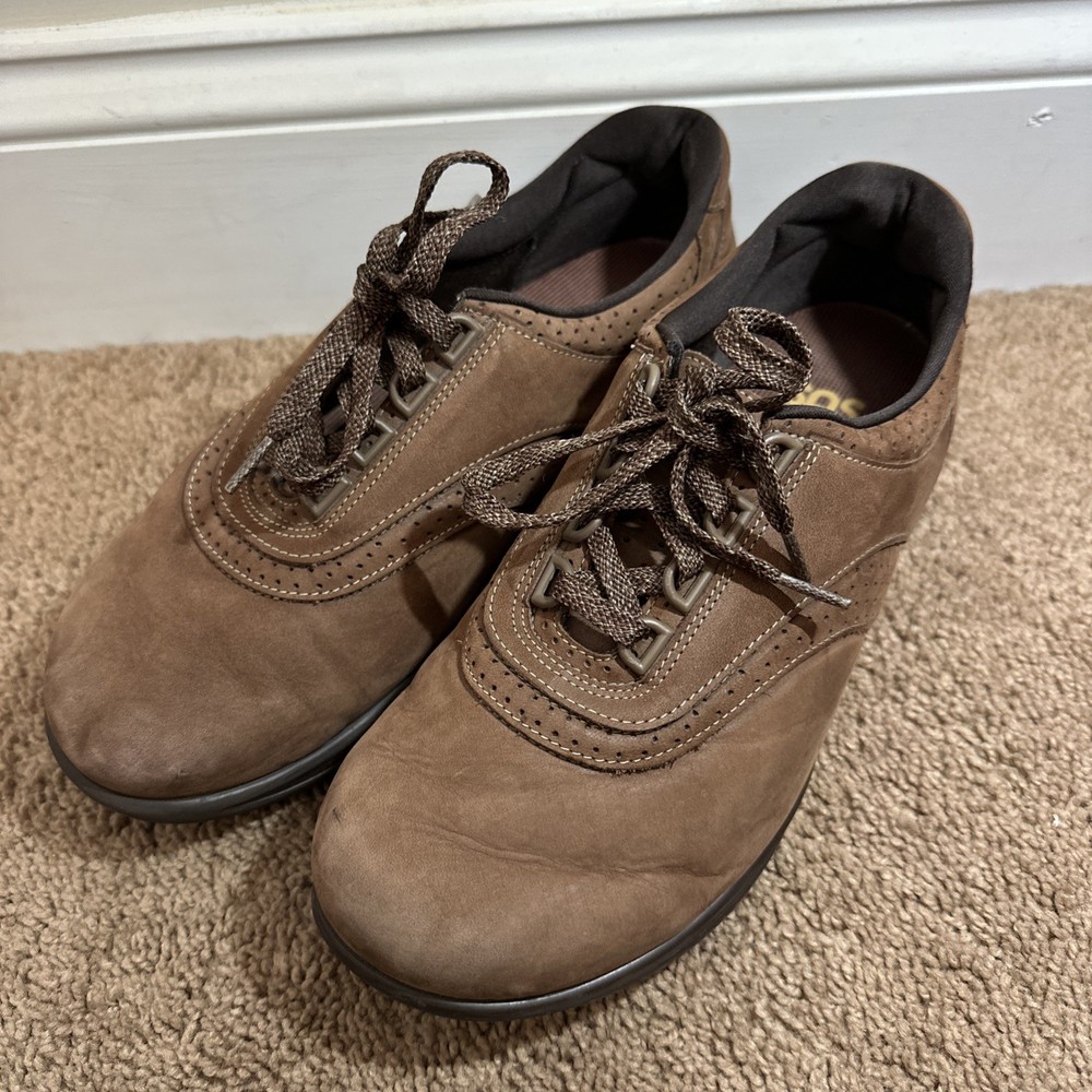 SAS Walk Easy Shoes Women's 9W Wide Brown Nubuck Leather Low Comfort Walking