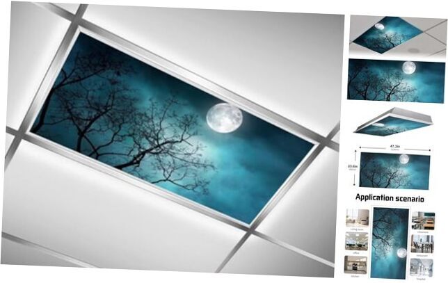 Pack of 2 Fluorescent Light Covers 4 X 2 Feet Night Scene Magnetic Ceiling