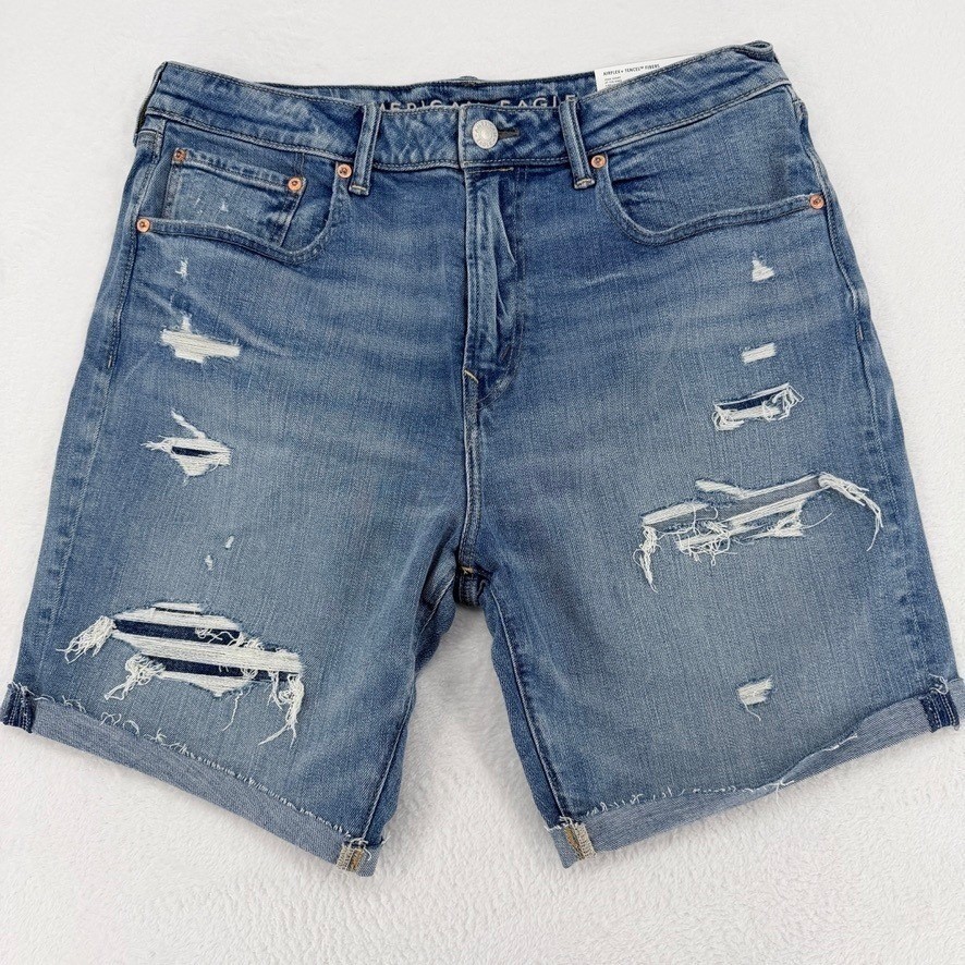 American Eagle AirFlex+ Tencel Distressed Jean Shorts 32 NWT