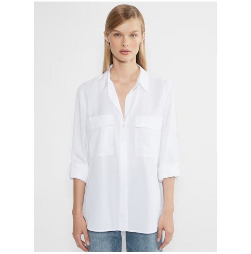 Babaton White Utility button down shirt Quiet Luxury Minimalist Aritzia L