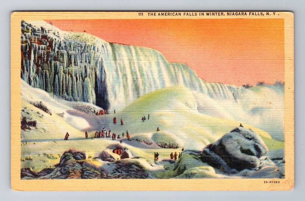 Niagara Falls NY-New York, American Falls In Winter, Antique, Vintage Postcard