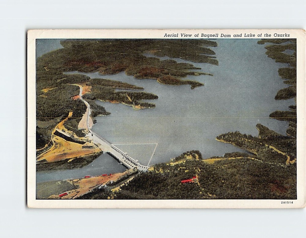 Postcard Aerial View of Bagnell Dam and lake of the Ozarks Missouri USA