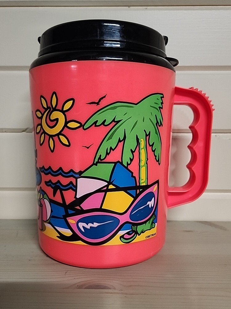 Betras USA Vintage 52 oz Giant Travel Mug Hot Pink Summer Fun Design