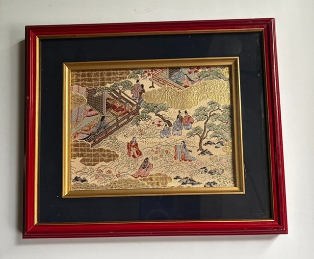 Vintage Japanese Nishijin Silk Brocade Panel-Miyakoji Design-Framed**