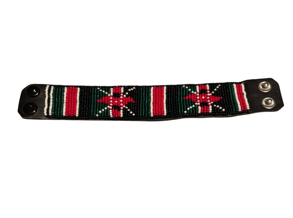 Wrist Band Bracelet Masai Beads Kenya Flag African Unisex Leather  8.5