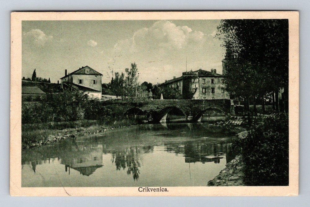 Croatia- Cirkvenica Residential Area Stone Bridge Old PC Vintage c1924 Postcard