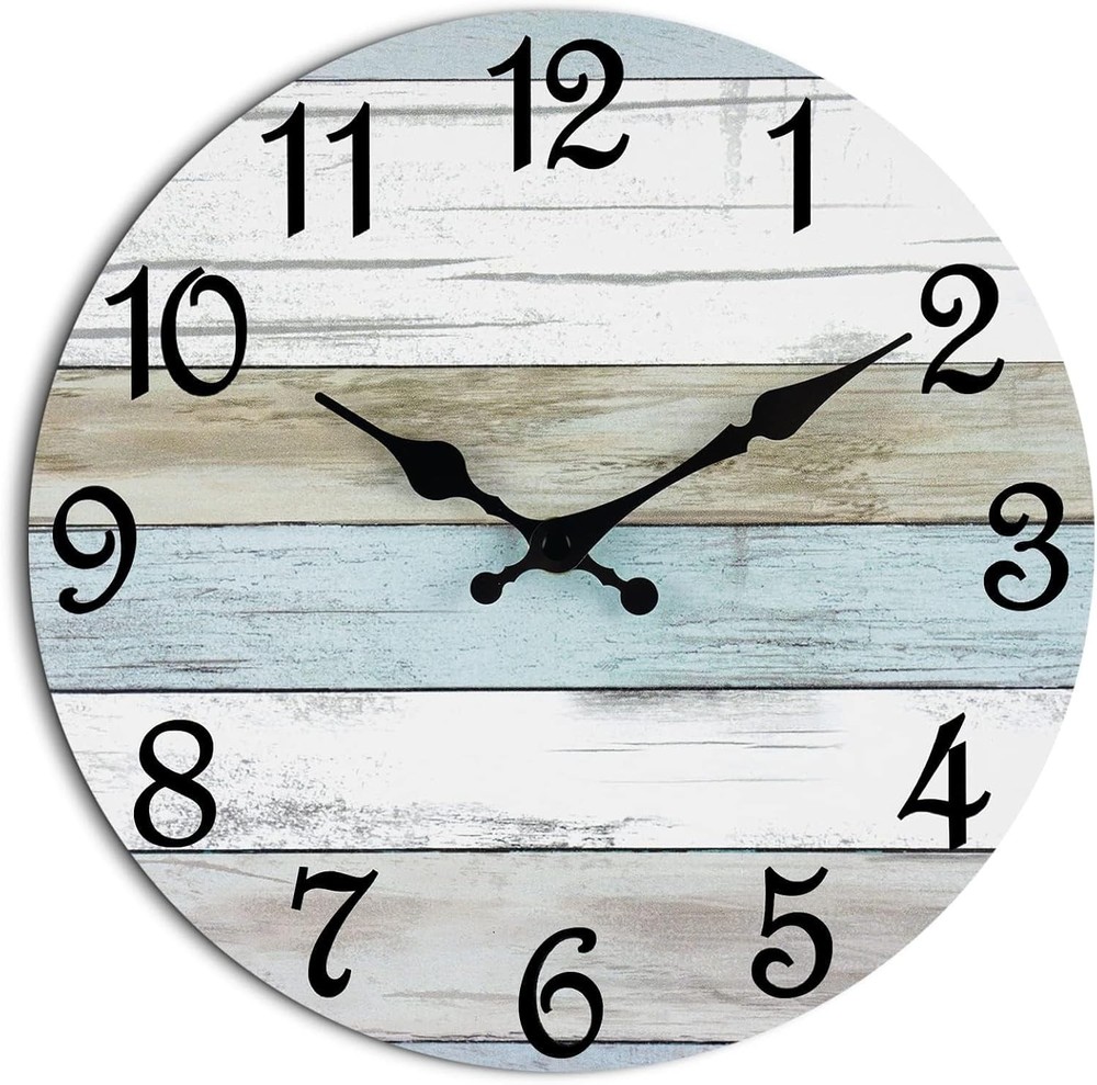 Wall Clock Silent Non Ticking Wall Clocks Battery Operated, Rustic Coastal Co...