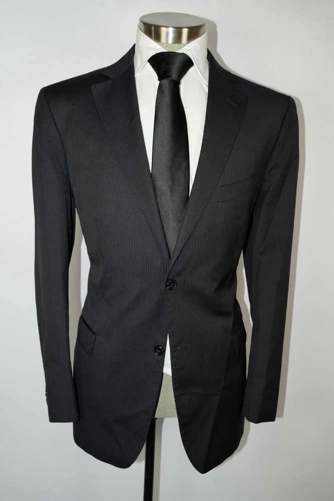 Ermenegildo Zegna Blazer Mens 44R Black Pinstripe Wool Suit Jacket Made In Italy