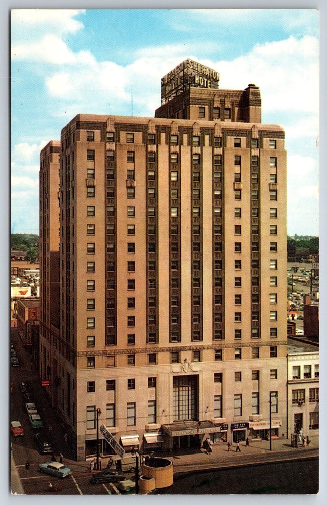 Akron Ohio~Air View Sheraton Hotel & Motor Inn On Corner~Vintage Postcard