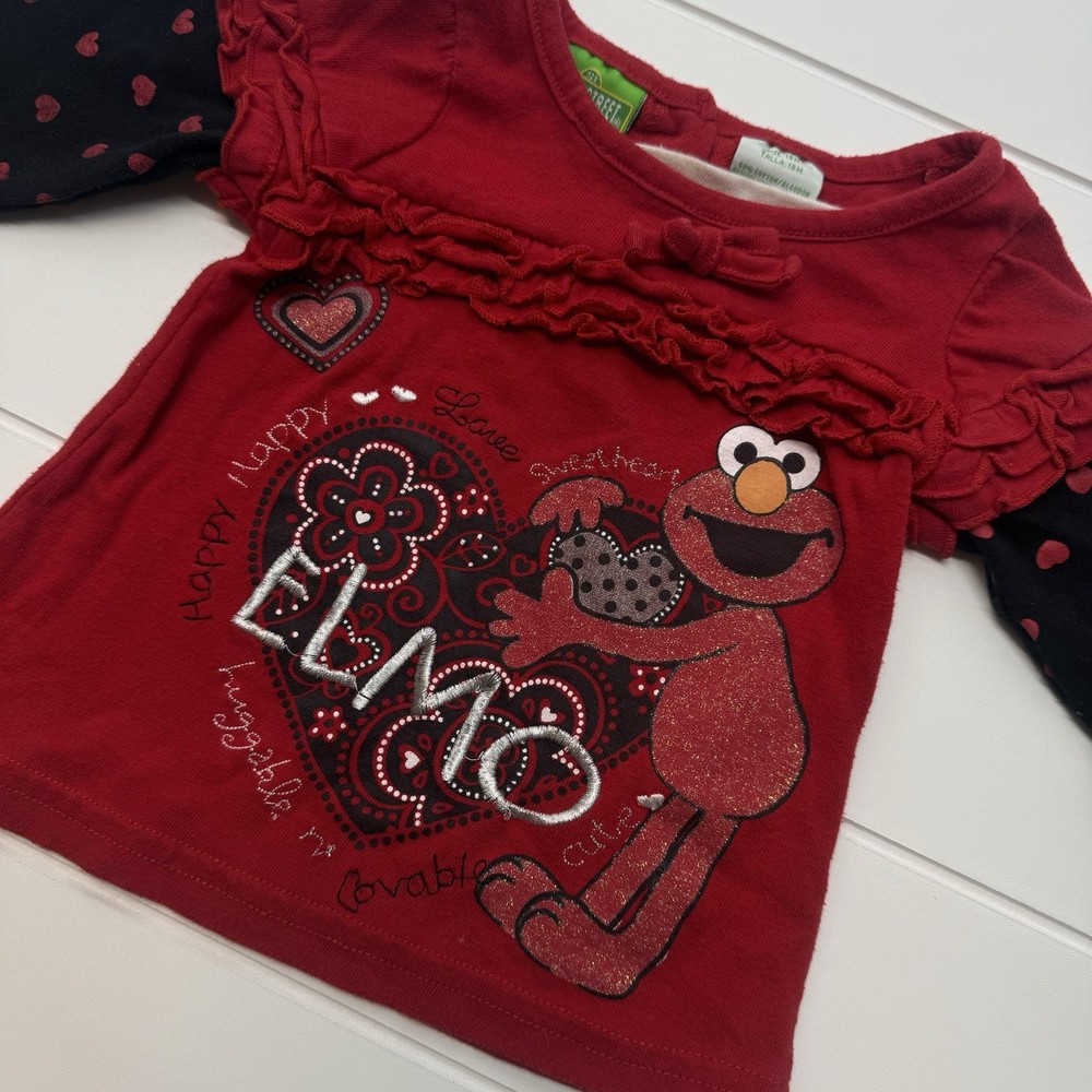 Girls Red Sesame Street Elmo Long Sleeve Shirt