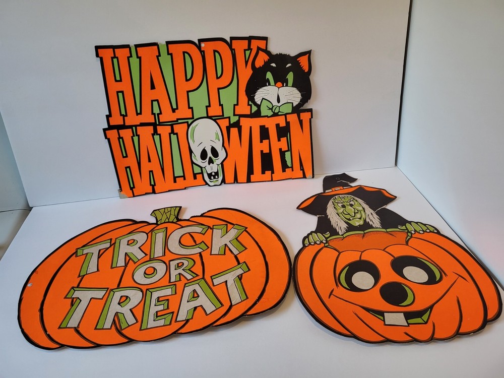 VTG Eureka Die Cut Halloween Decorations Set Of 3 Witch Trick Treat