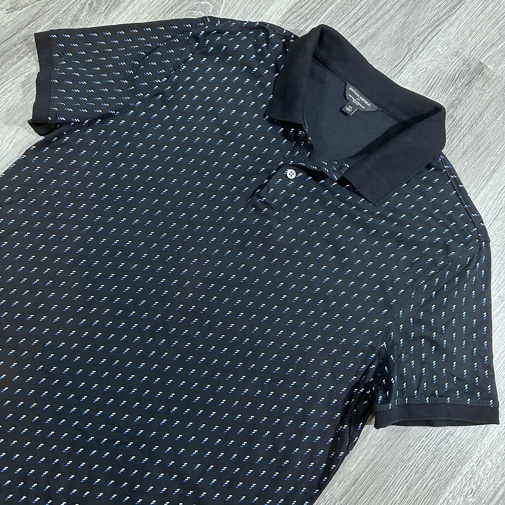 Banana Republic Luxe Touch Performance Polo Slim Fit Shirt Mens XL Black Allover