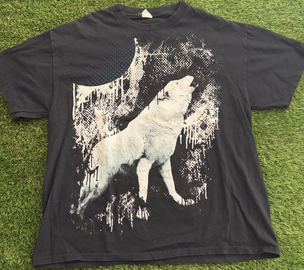 Alstyle Wolf Graphic Black Men's Crew Neck Short Sleeve T-Shirt XL