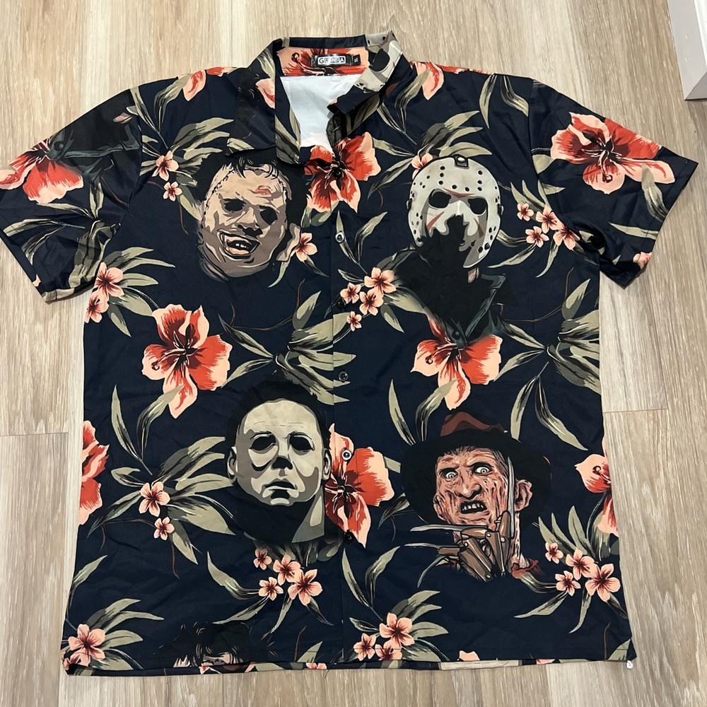 Horror Movie Hawaiian Shirt XL Friday The 13th, Jason, Freddy, Leatherface