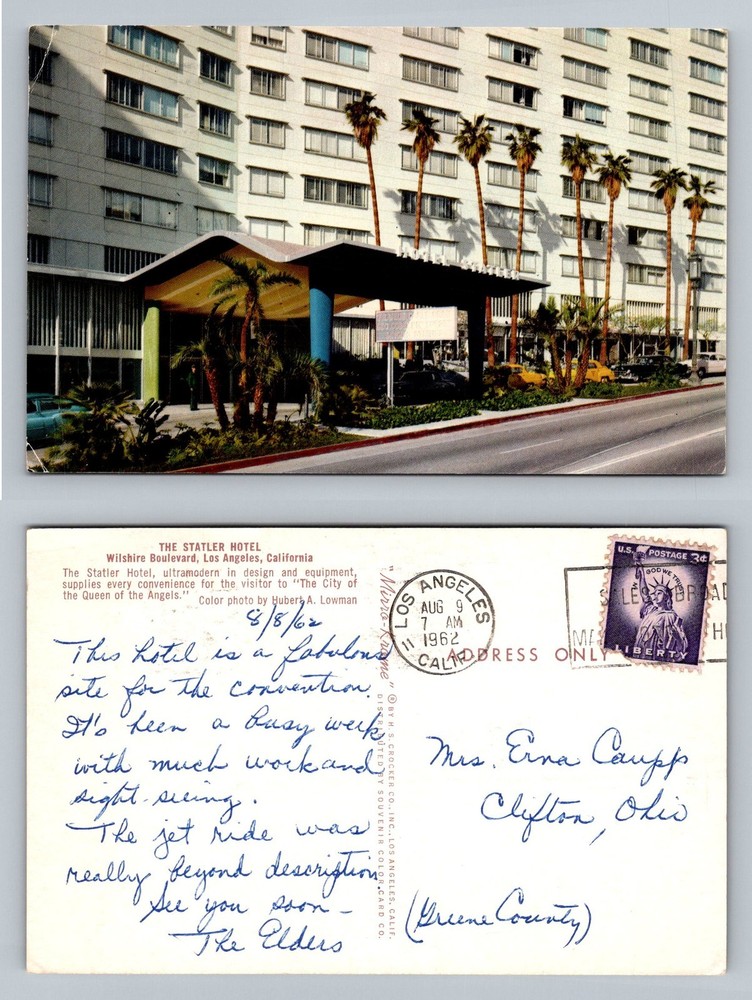 Los Angeles, CA-California, Statler Hotel Wilshire Blvd Vintage c1962 Postcard