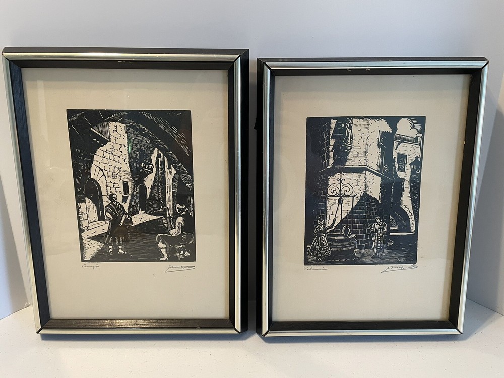 Juan Castells Marti Wood Block Print - Set Of 2 - “Valencia” & “Aragon” - Signed