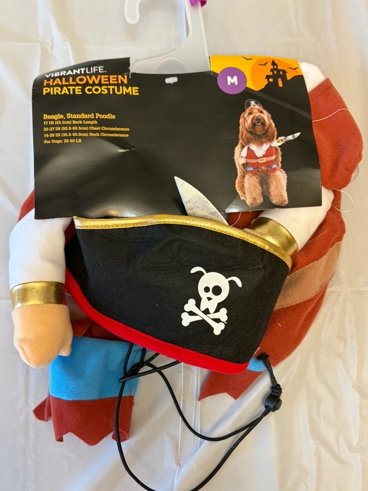 Pirate Costume Pet Vibrant Life Dog Halloween Medium Beagle Standard Poodle NEW