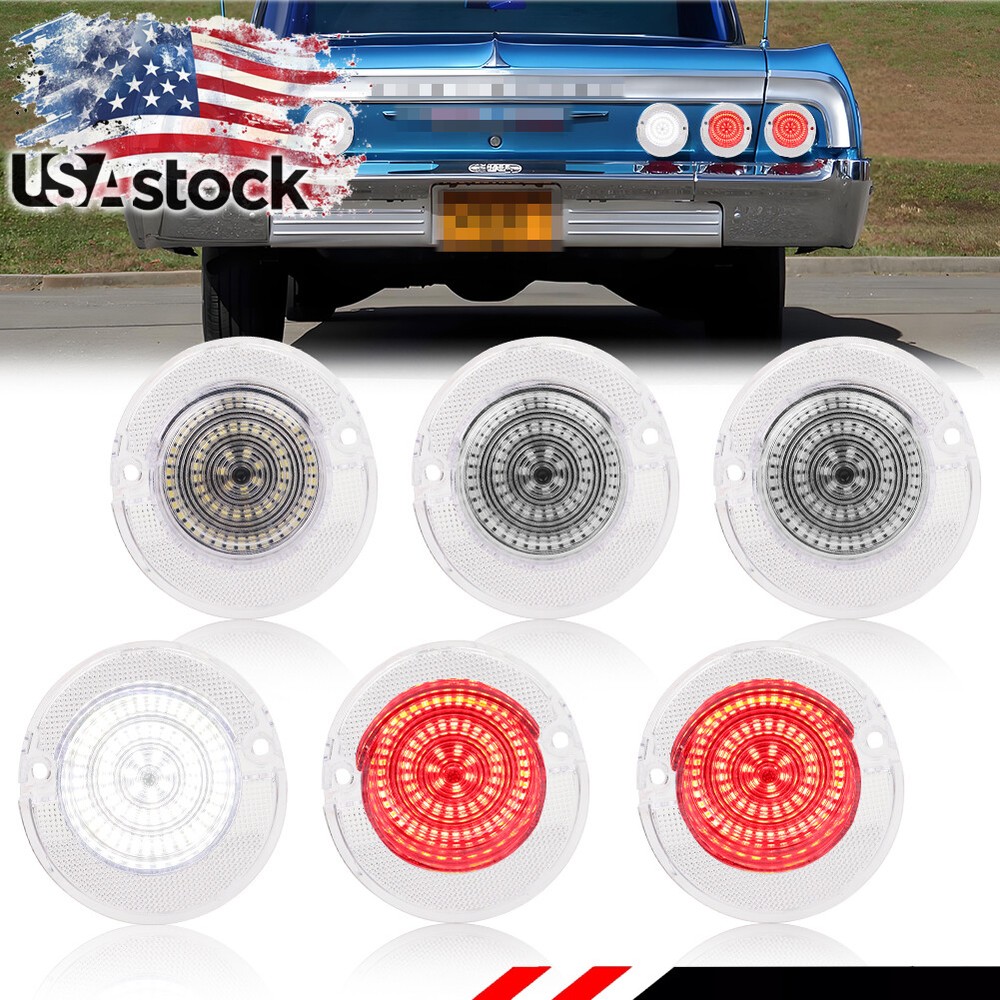 6X Clear Red LED Rear Tail Light Lens & White Backup Lamps For 1964 Chevy Impala