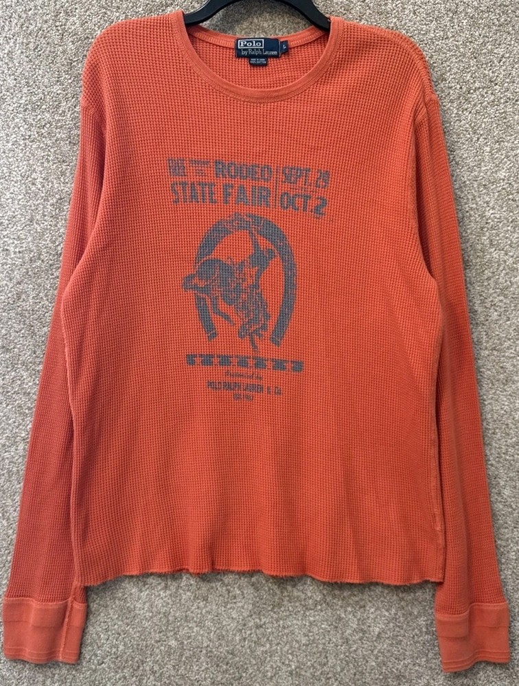 Vintage Polo Ralph Lauren Thermal Shirt Mens Size Large Orange Rodeo State Fair