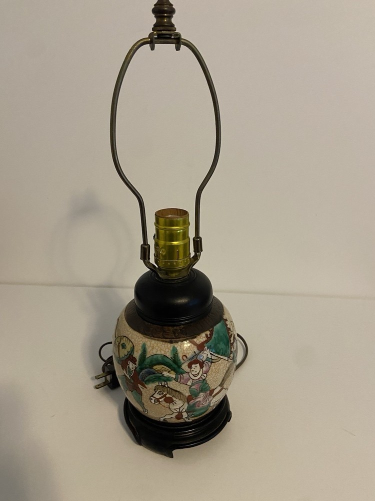 Chinese porcelain crackle glazed warrior lamp Vtg