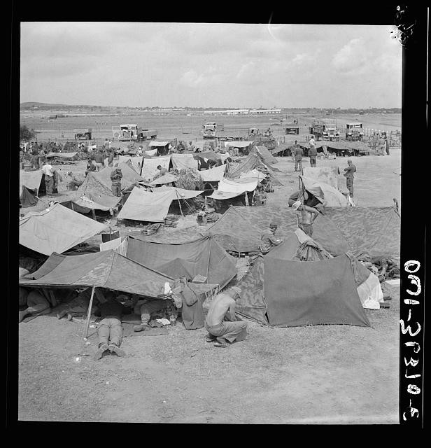 Photo:1940s Military Tent Camp Airfield Soldiers Trucks Field