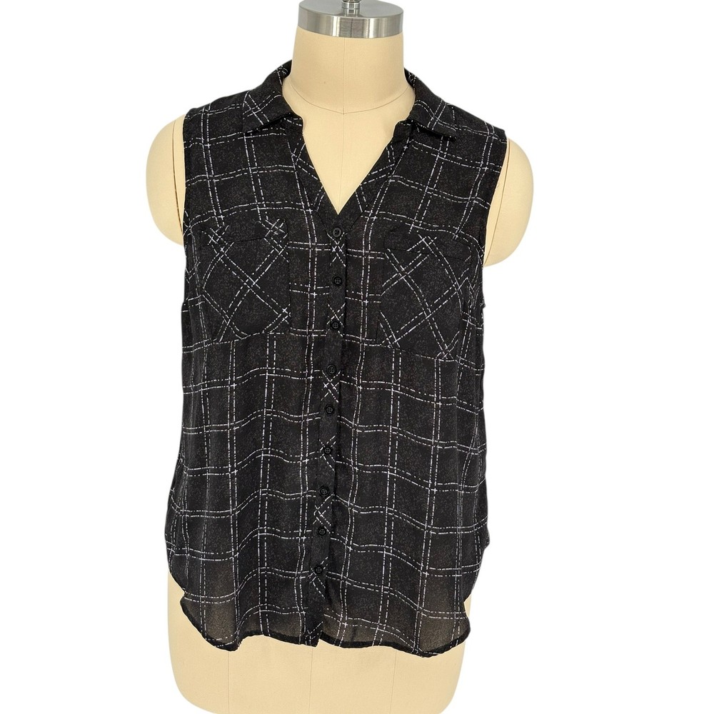 Torrid Sleeveless Button Up Blouse Black White Grid Plaid Top Size 2