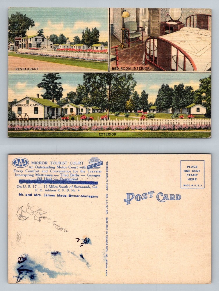 Savannah, GA-Georgia, Mirror Tourist Court Cabins Restaurant Vintage Postcard