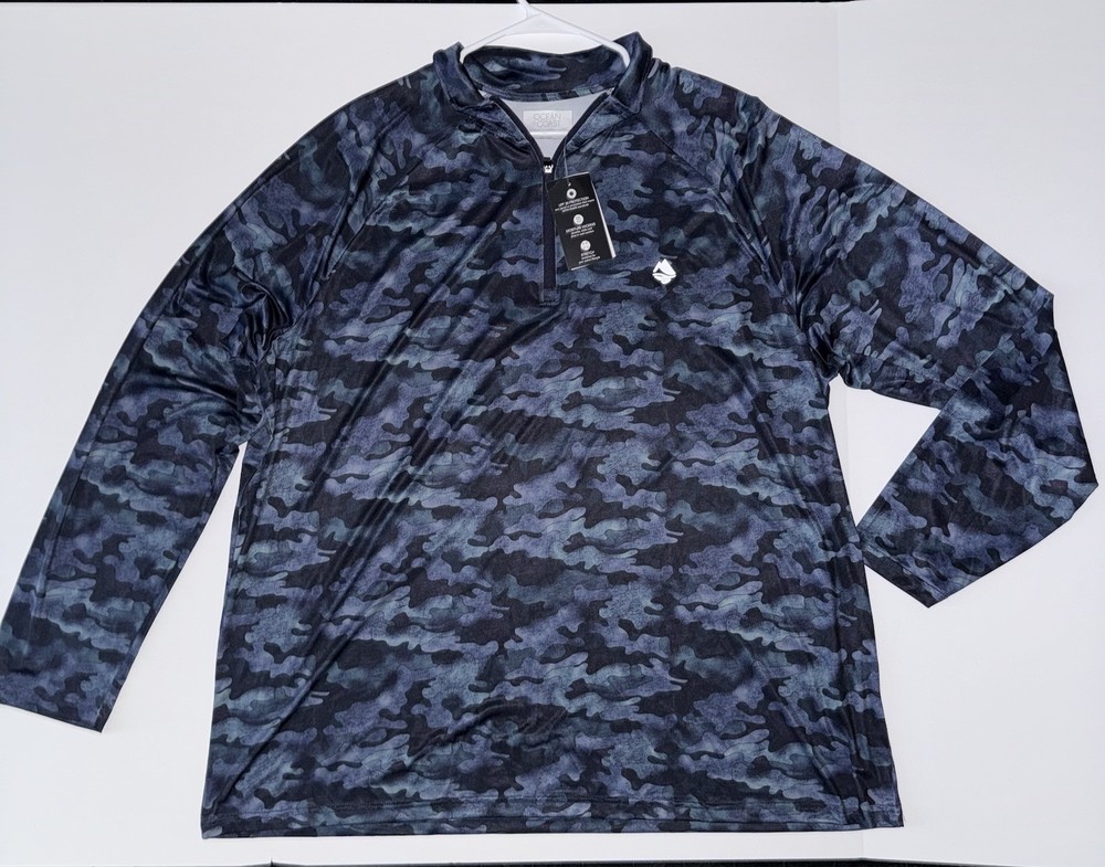NWT Men’s 2XLT Ocean + Coast Blue Camouflage Long Sleeve UPF 30 Lightweight Polo