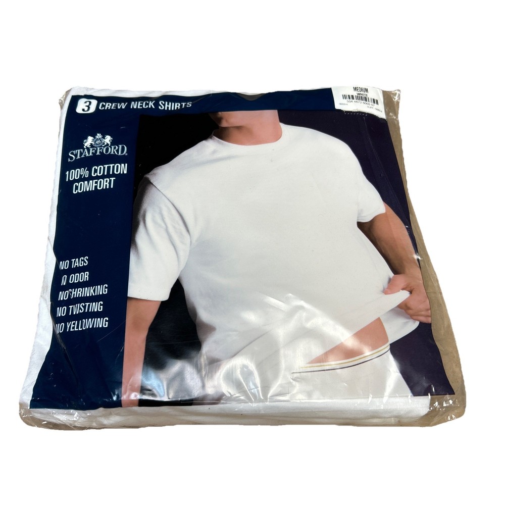 Stafford 3-Pack Men's 100% Cotton Comfort Crew Neck White T-Shirts Medium