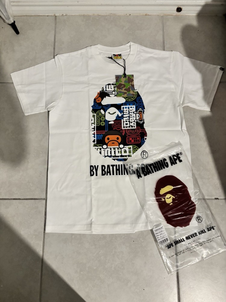 Bape Men's White Short Sleeve T-Shirt Size Medium, 100% Cotton, a Bathing Ape