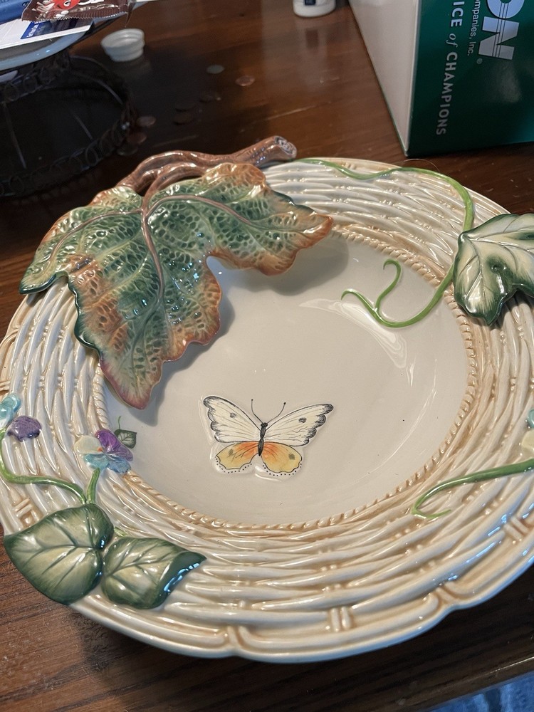 Fitz & Floyd 12” Serving Bowl - Old World Rabbits - Butterflies - Vintage