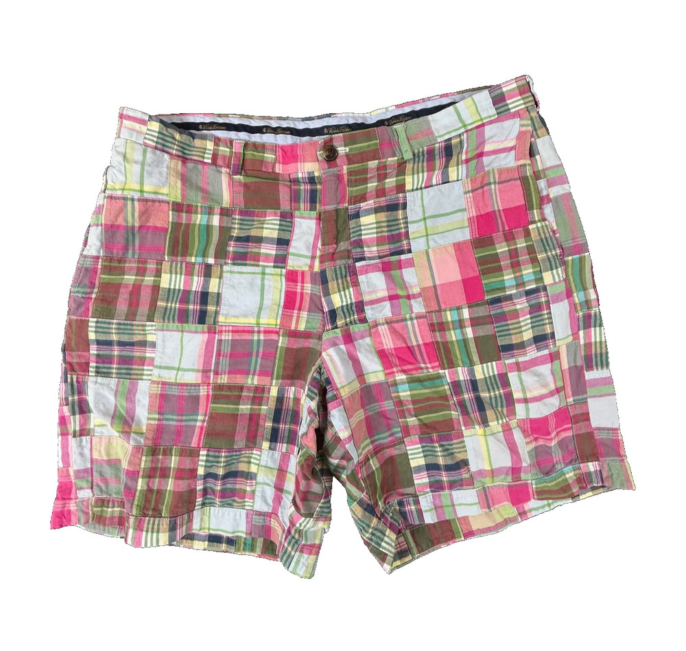Brooks Brothers Madras Patchwork Chino Shorts Multi Color Plaid Pink Mens 40x8
