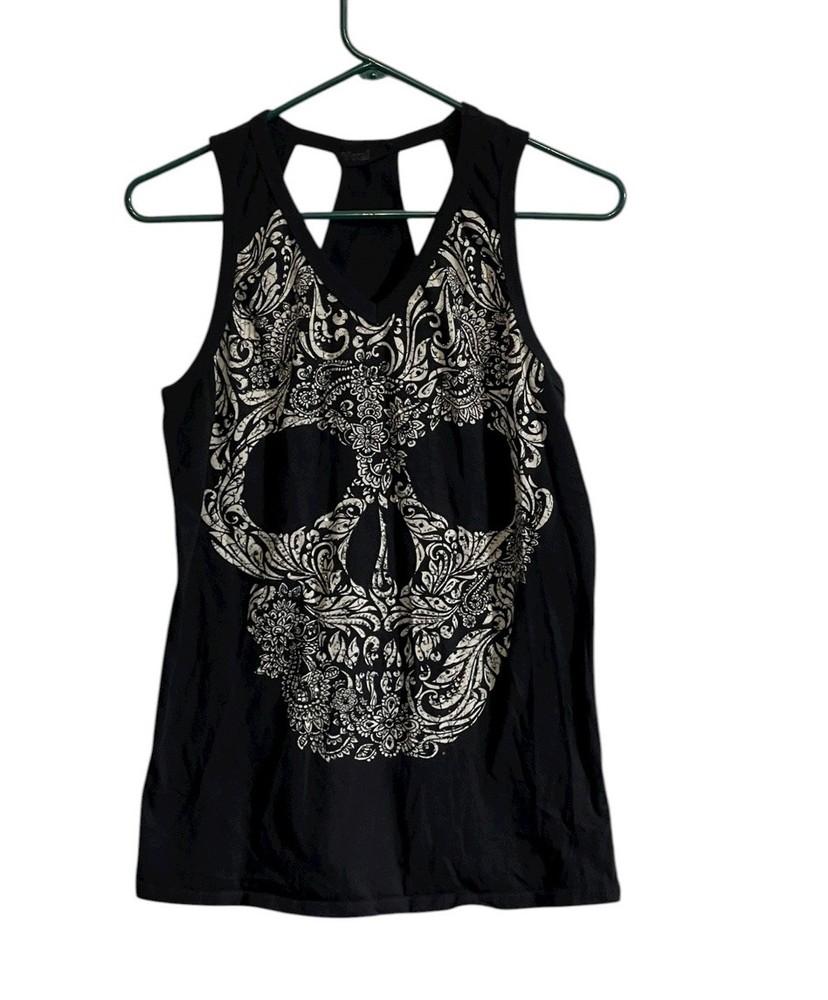 Vocal Bling Skull Studded Black Tank Top Y2K Rock Punk Goth Biker Large USA