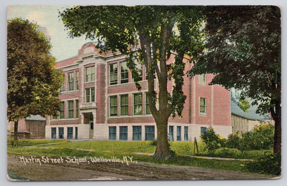 Martin Street School Wellsville NY Postcard 1913 Posted New York