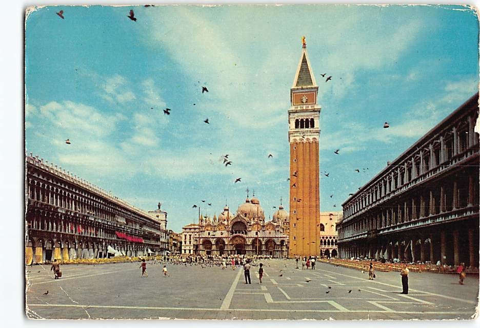 Postcard Flight of pigeons St. Marks Square Venice Italy